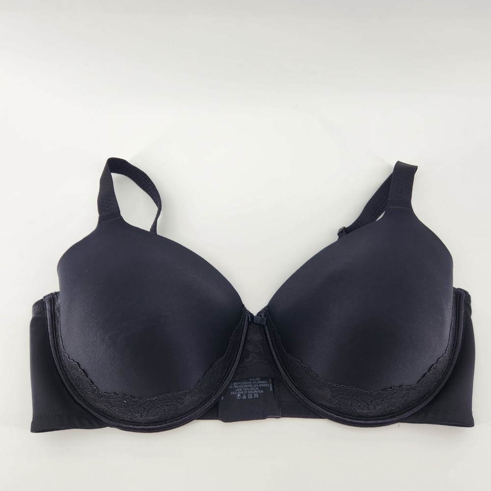 Vanity Fair Black Full‎ Coverage Underwire Bra - Size 42DD - Lace Trim